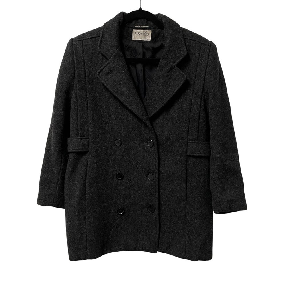 R. RAMBLERS VINTAGE COAT WOOL LINED WOMENS 10 GRAY 3/4 SLEEVE 3 BUTTON TIMELESS